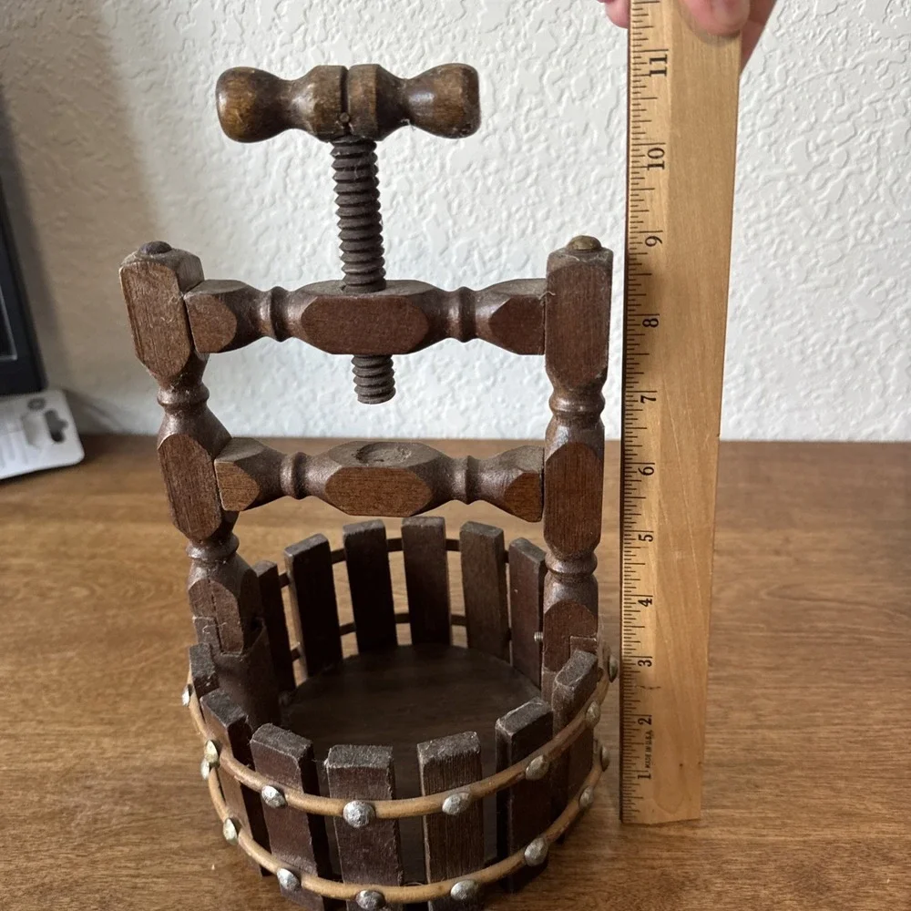 Vintage Wooden Wine Press Nut Bowl Decorative Fruit Press Rustic Farmhouse Decor